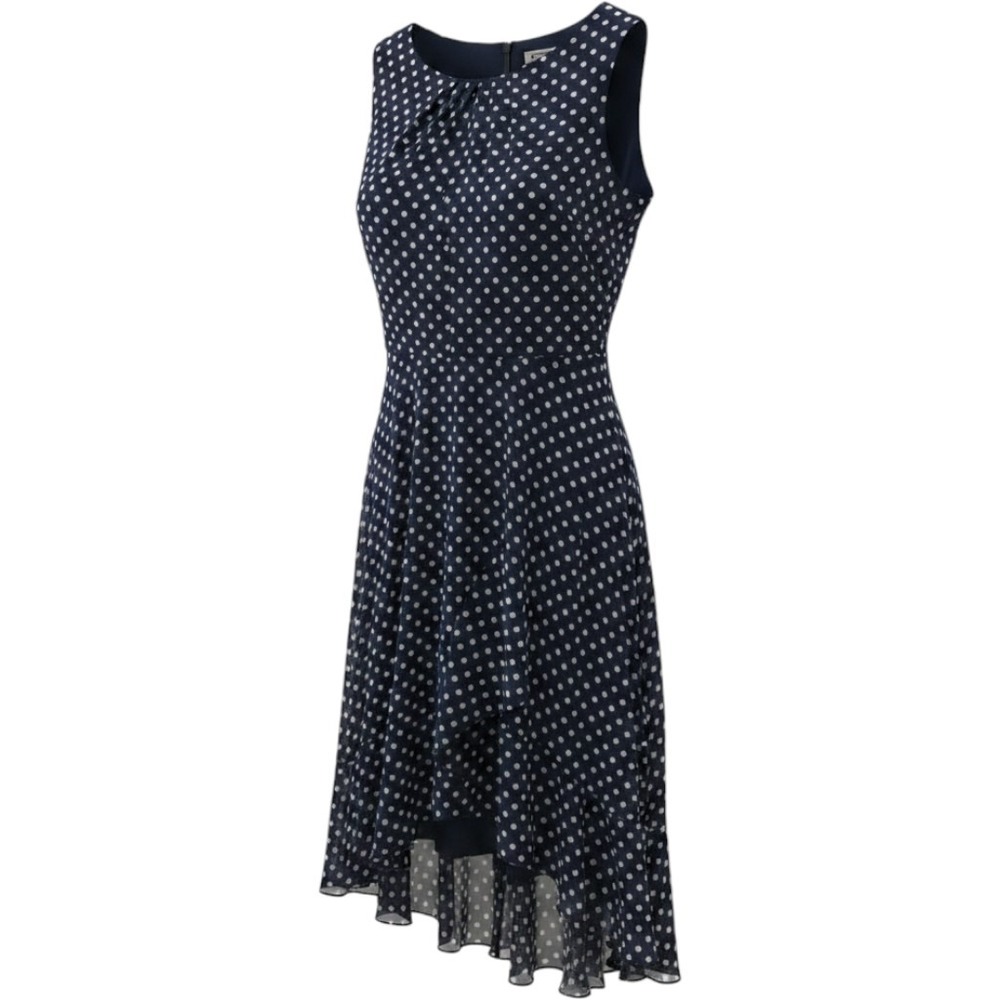 Jessica Howard Navy Blue Polka Dot High-Low Ruffle Midi Dress Sleeveless Tie 24W